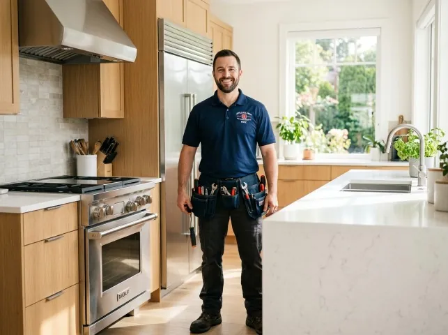 Appliance Repair Hero technician in a Brandon, WI kitchen after an appliance repair